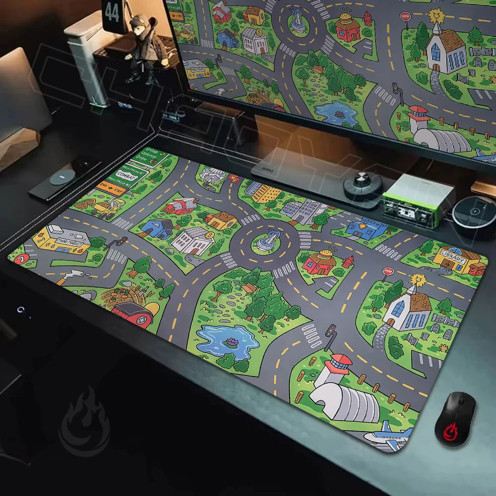 NanoFleet™ Nostalgic Childhood City Road Gaming Desk Mat | XXL Non-Slip Mouse Pad