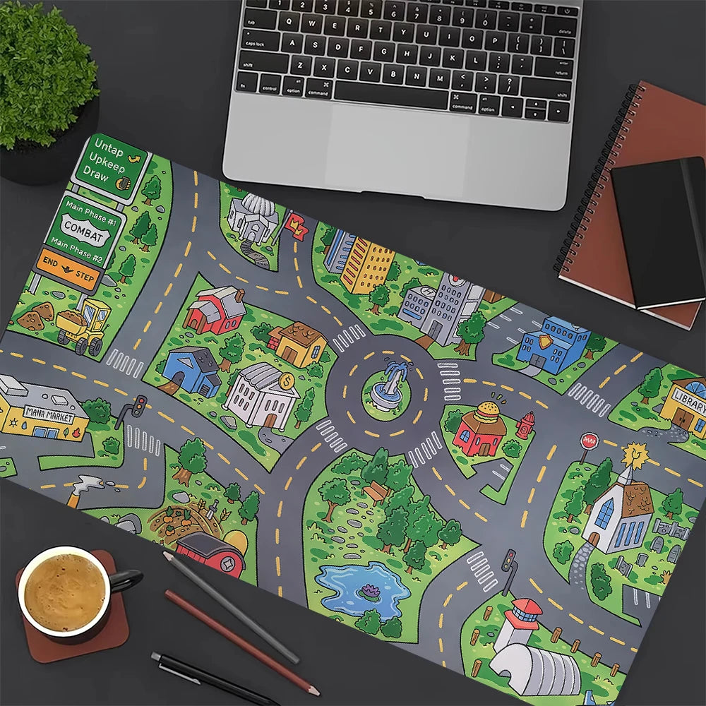 NanoFleet™ Nostalgic Childhood City Road Gaming Desk Mat | XXL Non-Slip Mouse Pad