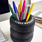 1Pcs Fun Tire-Shaped Pen Holder -PVC Desk Organizer, Ideal for School and Office Supplies, Painted Finish, Office Supplies