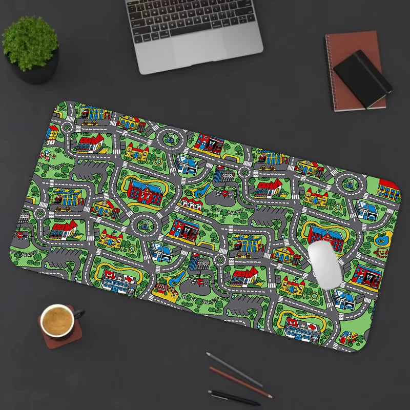 NanoFleet™ Nostalgic Childhood City Road Gaming Desk Mat | XXL Non-Slip Mouse Pad